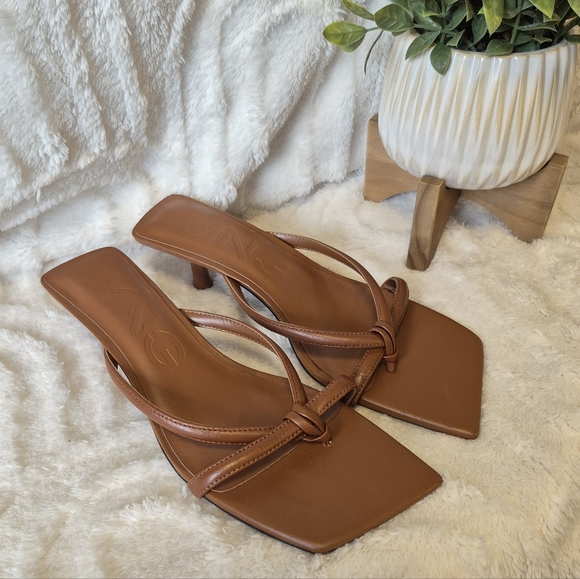 Mango MNG Strappy Brown Leather Sandals Kitten Heels Square Toe Sz 8.5 US, 39 EU - Picture 4 of 13